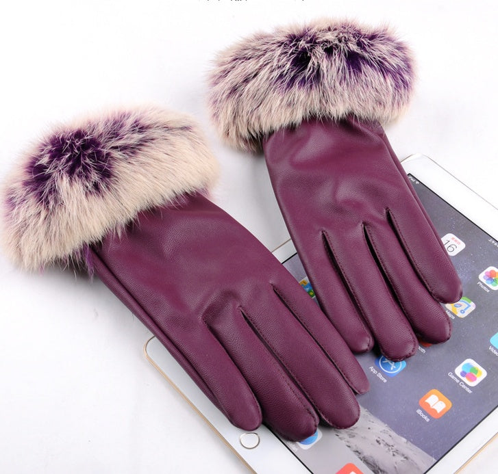 Touch Screen Leather Warm And Velvet Fashion  Leather Gloves