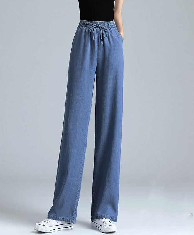 High Waist Draped Straight Loose Ice Silk Wide-leg Pants Nine Points