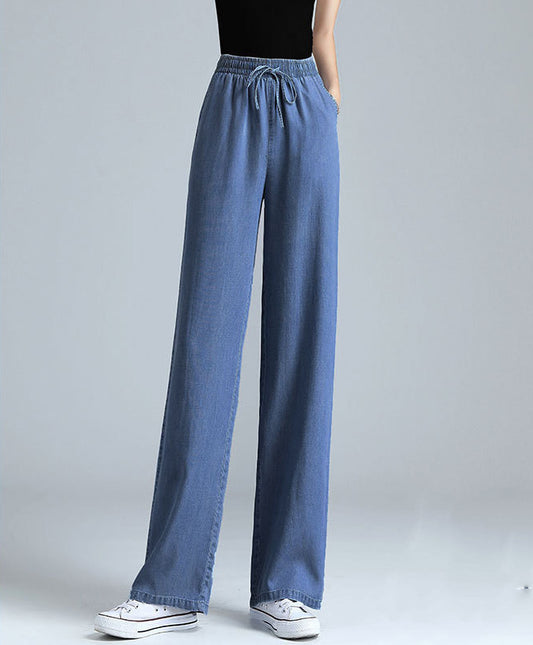 High Waist Draped Straight Loose Ice Silk Wide-leg Pants Nine Points