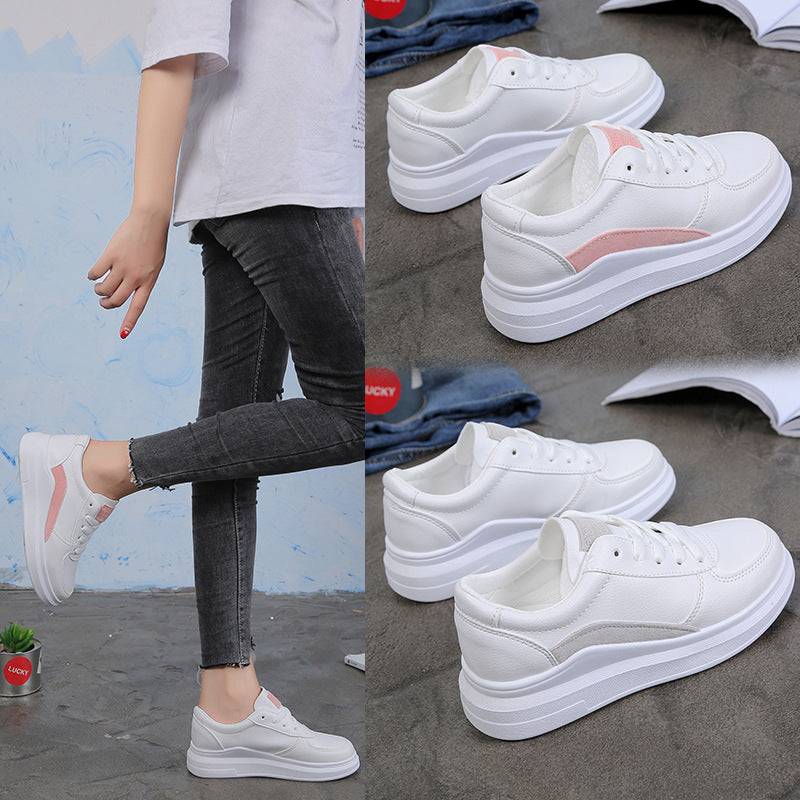Student White Shoes Round Toe Lace-up Flat-bottomed Women's Sneakers