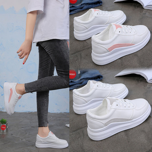 Student White Shoes Round Toe Lace-up Flat-bottomed Women's Sneakers