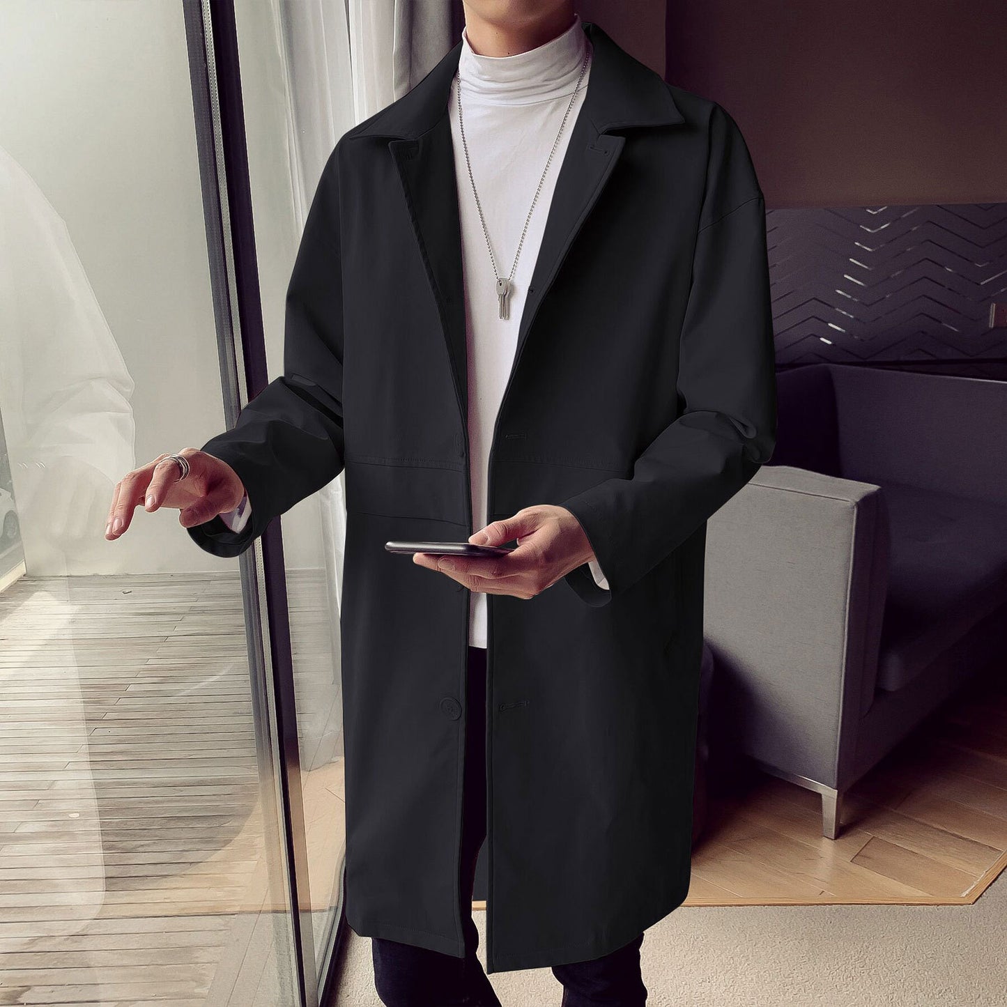 Men's Mid-length Loose Casual Windbreaker