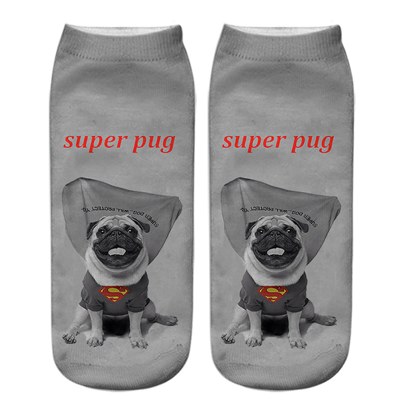 Dog PUG cartoon 3D printing socks
