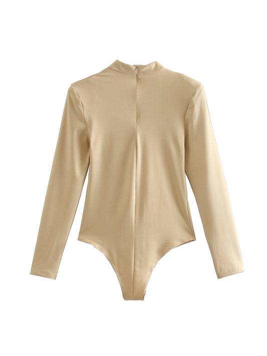 Long-sleeved knotted shoulder pad bodysuit
