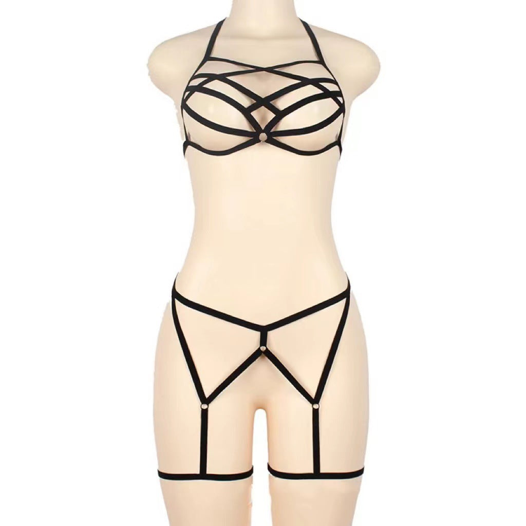 Three-point Lace Up Cross Hollow Temptation Suit