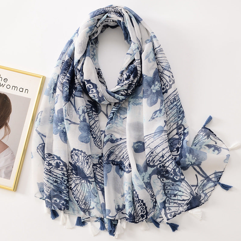 Rendering Ink Painting Butterfly Printed Sunscreen Shawl