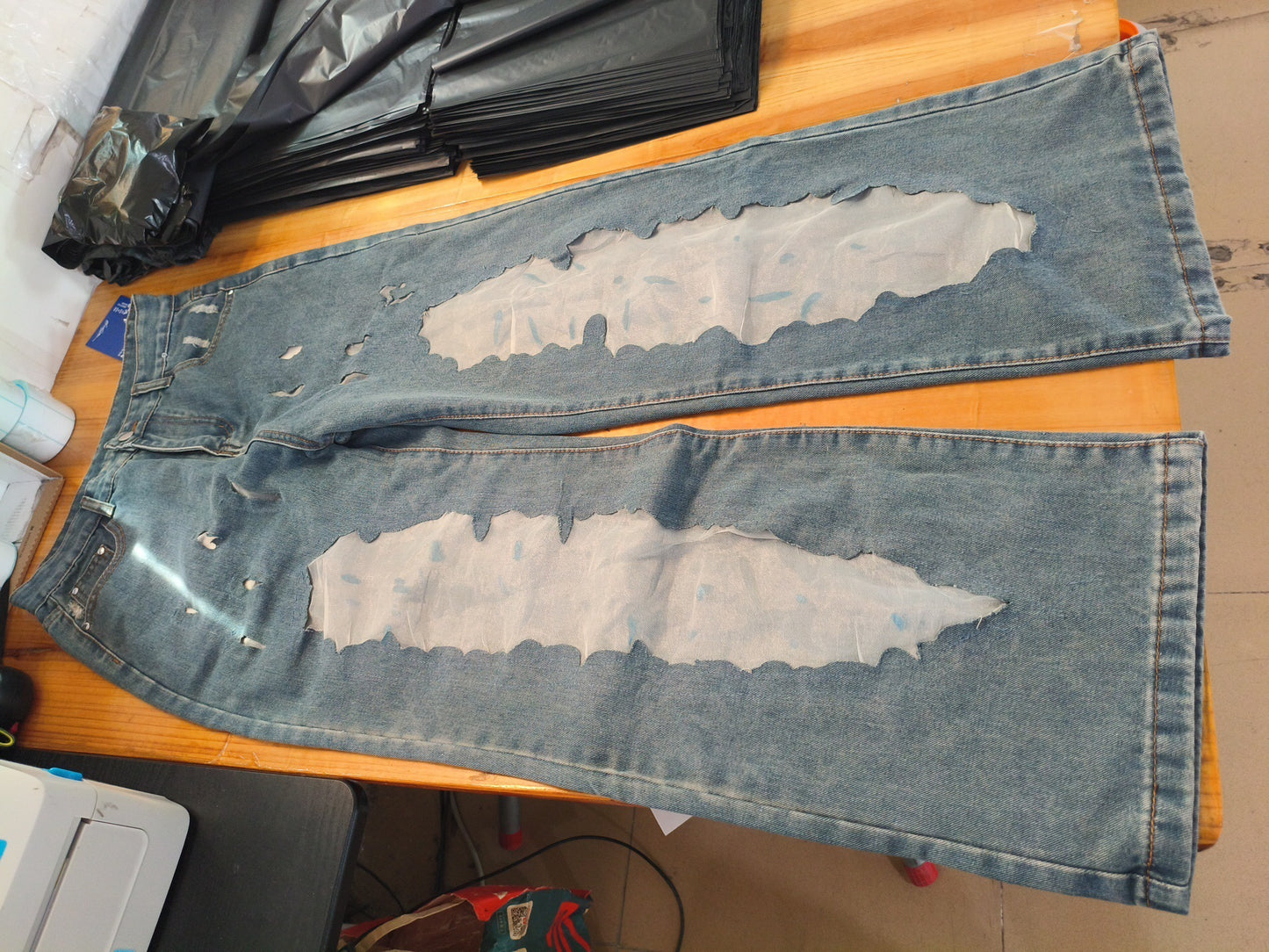 Retro bukser med lige ben, udhulet tekstur, niche-design-jeans, Y2g-bukser med vide ben