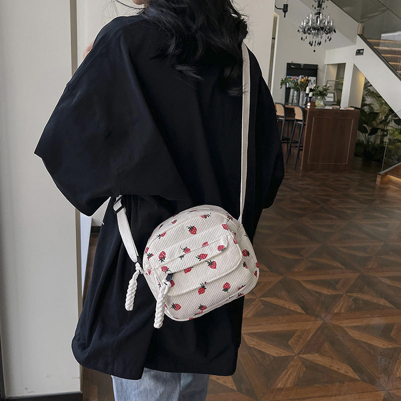 Corduroy Cloth Bag Women's Strawberry Printing
