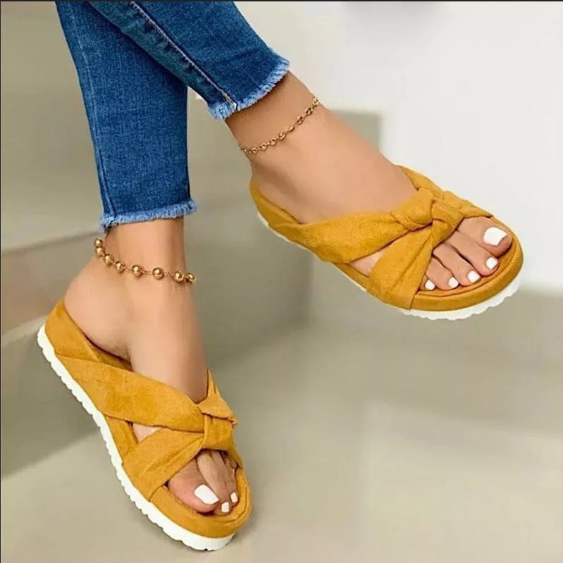 Light Foam Platform Suede Bow Casual Slippers