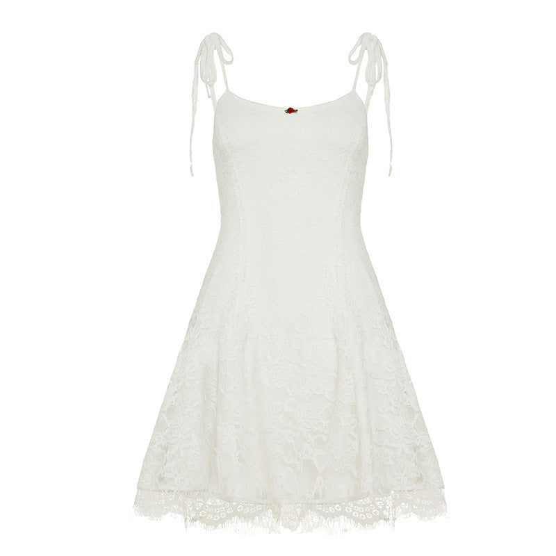 French-style Alluring Spicy Lace-embellished Waist-cinching Slip Dress