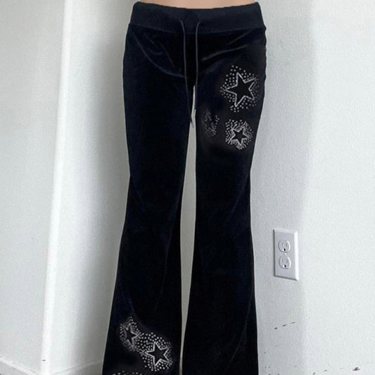 Drilling Low Waist Drawstring Patchwork Slimming Casual Pants