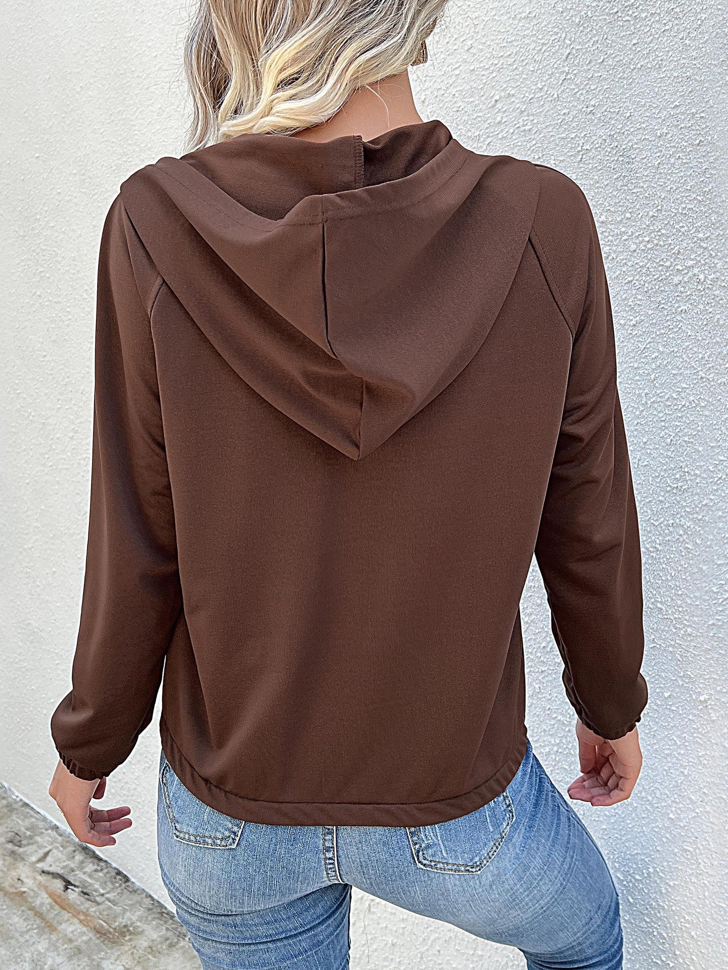 New Patchwork Casual Hooded Button Pullover Sweatshirt