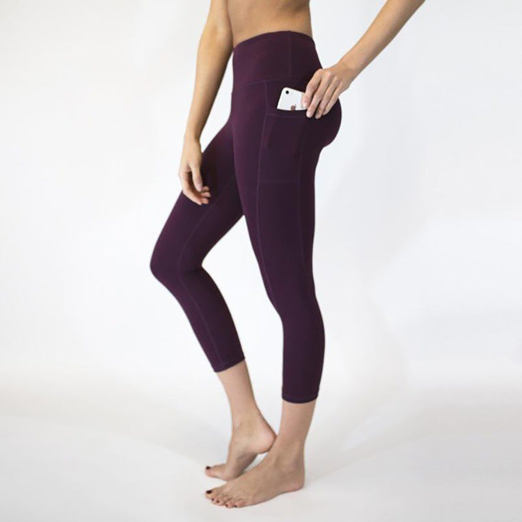 Solid color yoga pants for women with pockets