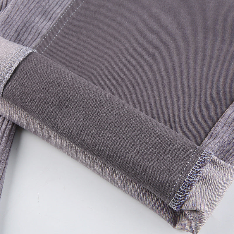 Corduroy Stitching Contrast Waist Straight-leg Pants