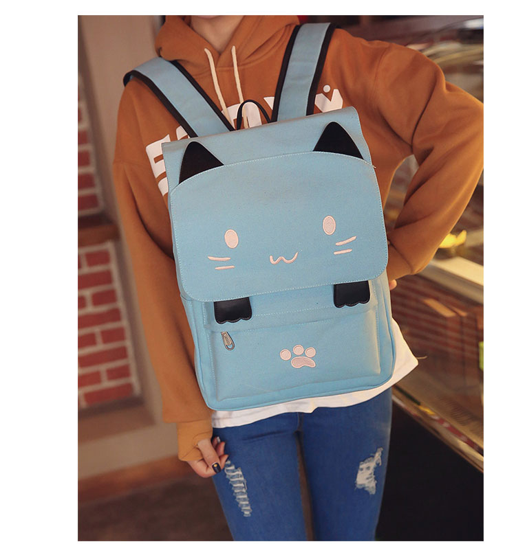 Cute cartoon cat middle school student backpack