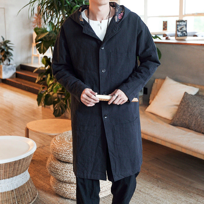 Mid-length windbreaker men's linen mourning