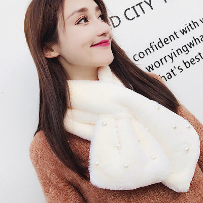 Rabbit Hair Imitation Pearl Scarf Thickened Warm Rabbit Hair Collar