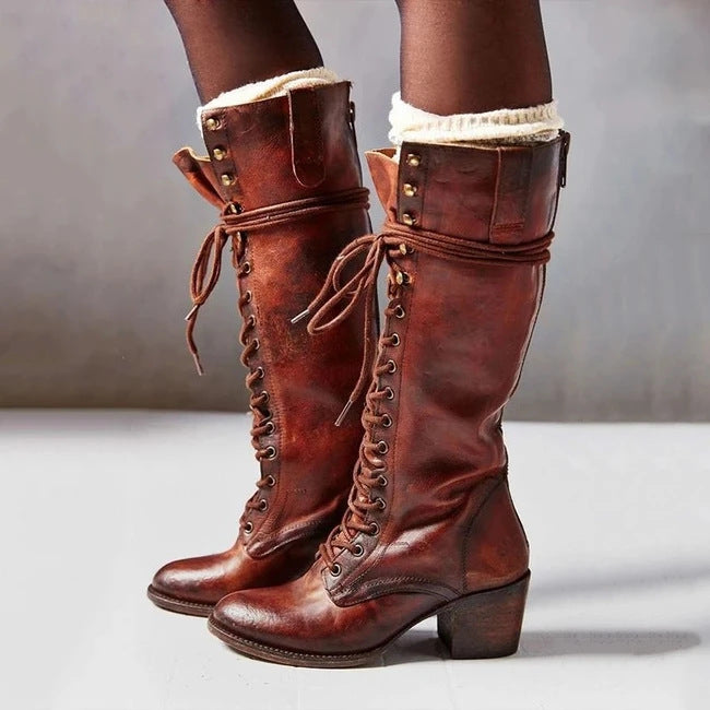 New Lace-up Boots Women's Boots Thick Heel Plus Size 40-43