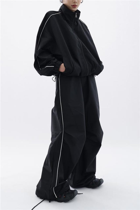 Women's Sports Shell Jacket Cardigan Coat Wide Leg Pants