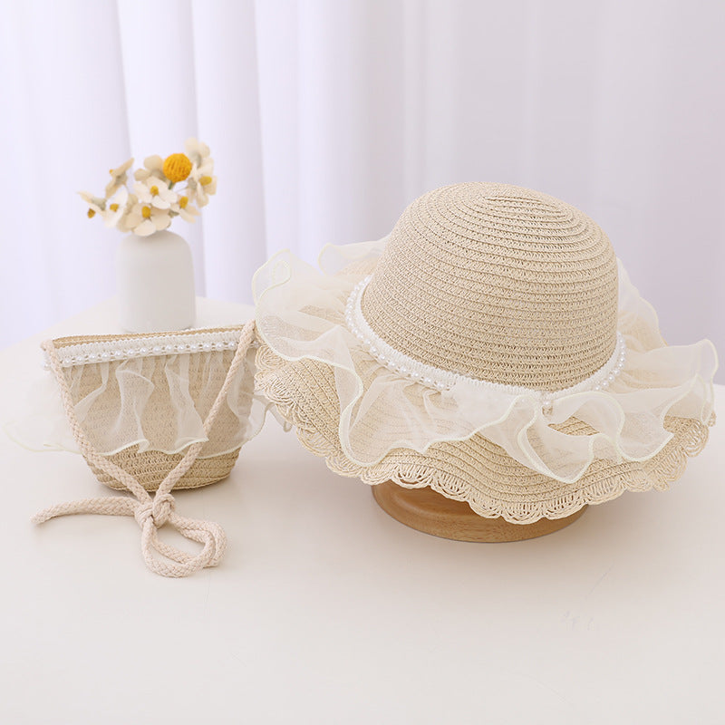 Children's Fashion Lace Pearl Straw Sun Hat