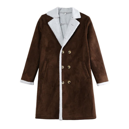 Winter Hot Style Faux Deerskin Polar Fleece Long Warm Coat