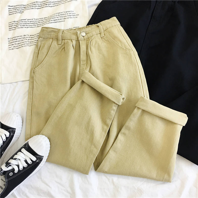 Ladies high waist straight jeans