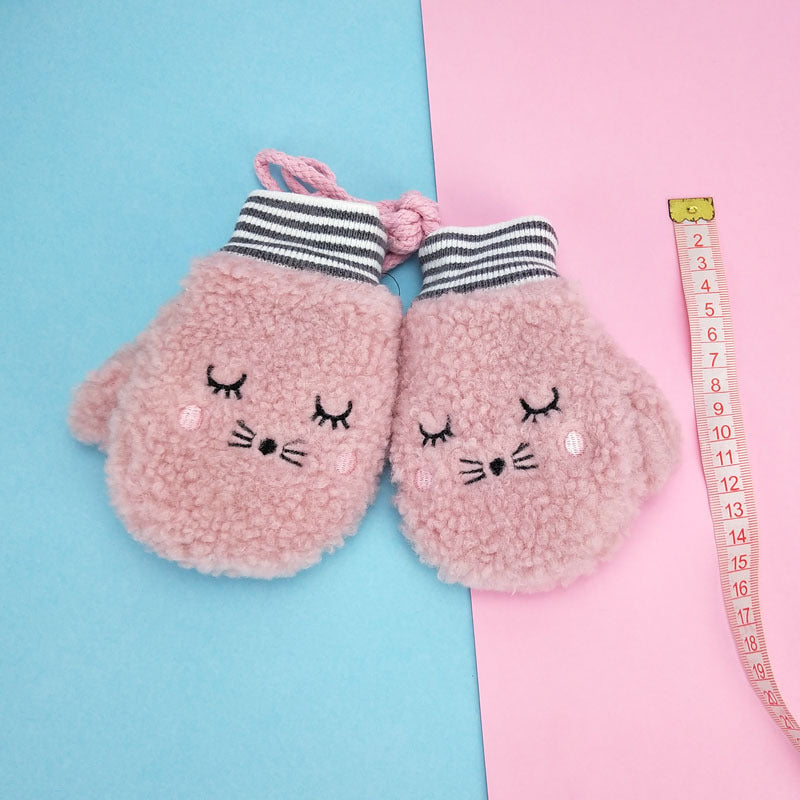 Cartoon cashmere children's neck hanging gloves