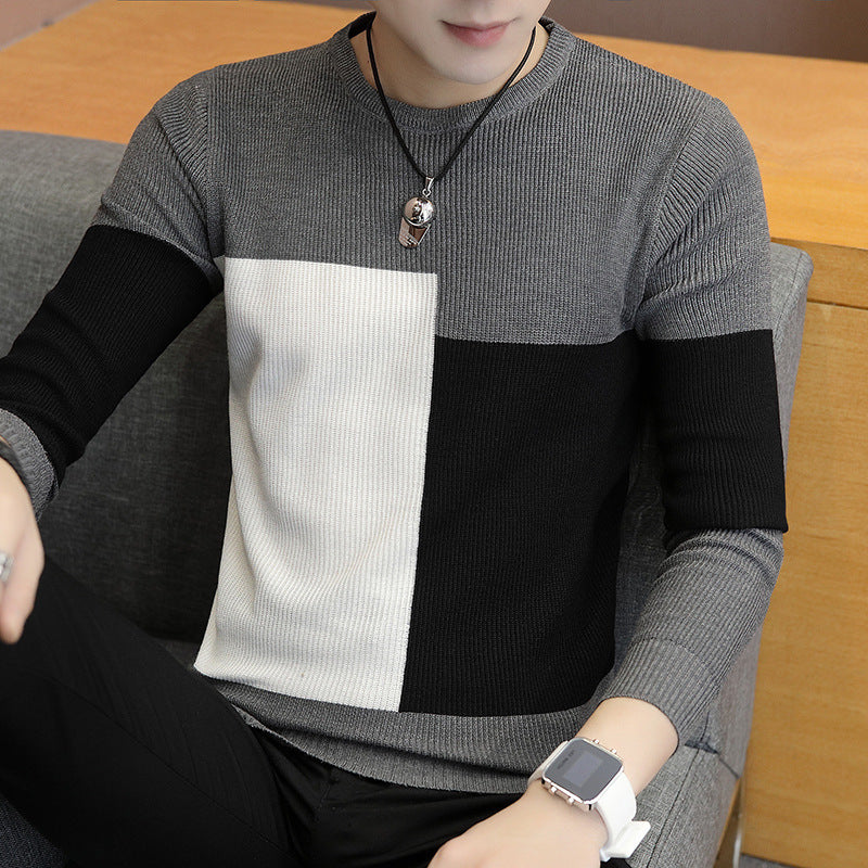 Korean Slim Top Men's Knitted Shirt Youth Round Neck Sweater