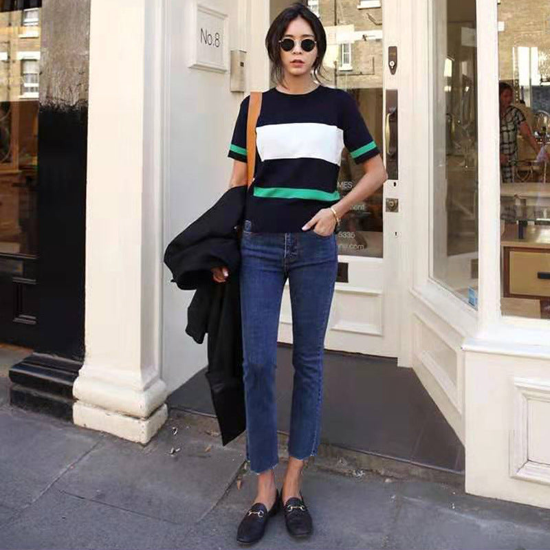 nine-point high waist loose trousers