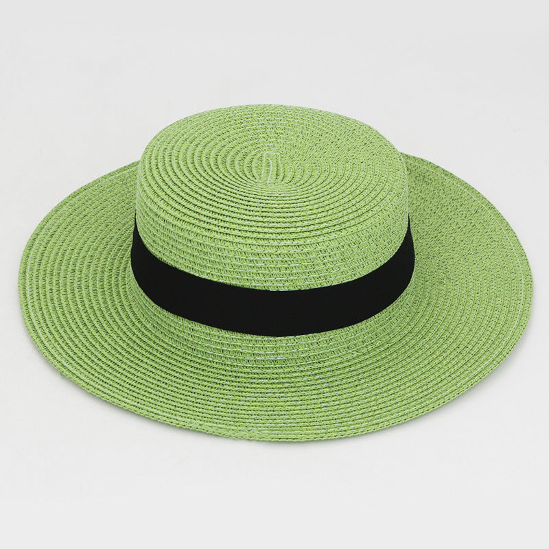 Square Buckle Dome Panama Lafite Flat Straw Hat 21 Color