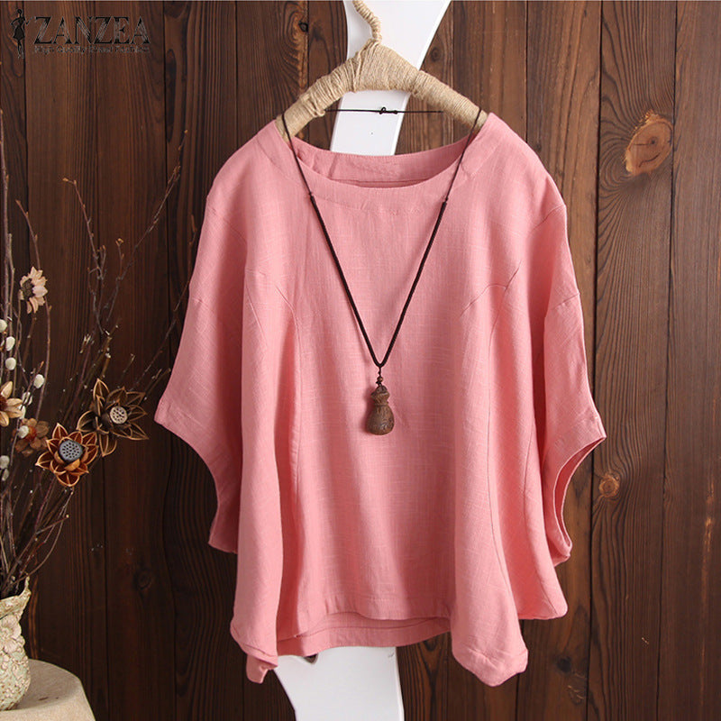 Women's Loose Solid Color Batwing Sleeve Short Sleeve T-shirt