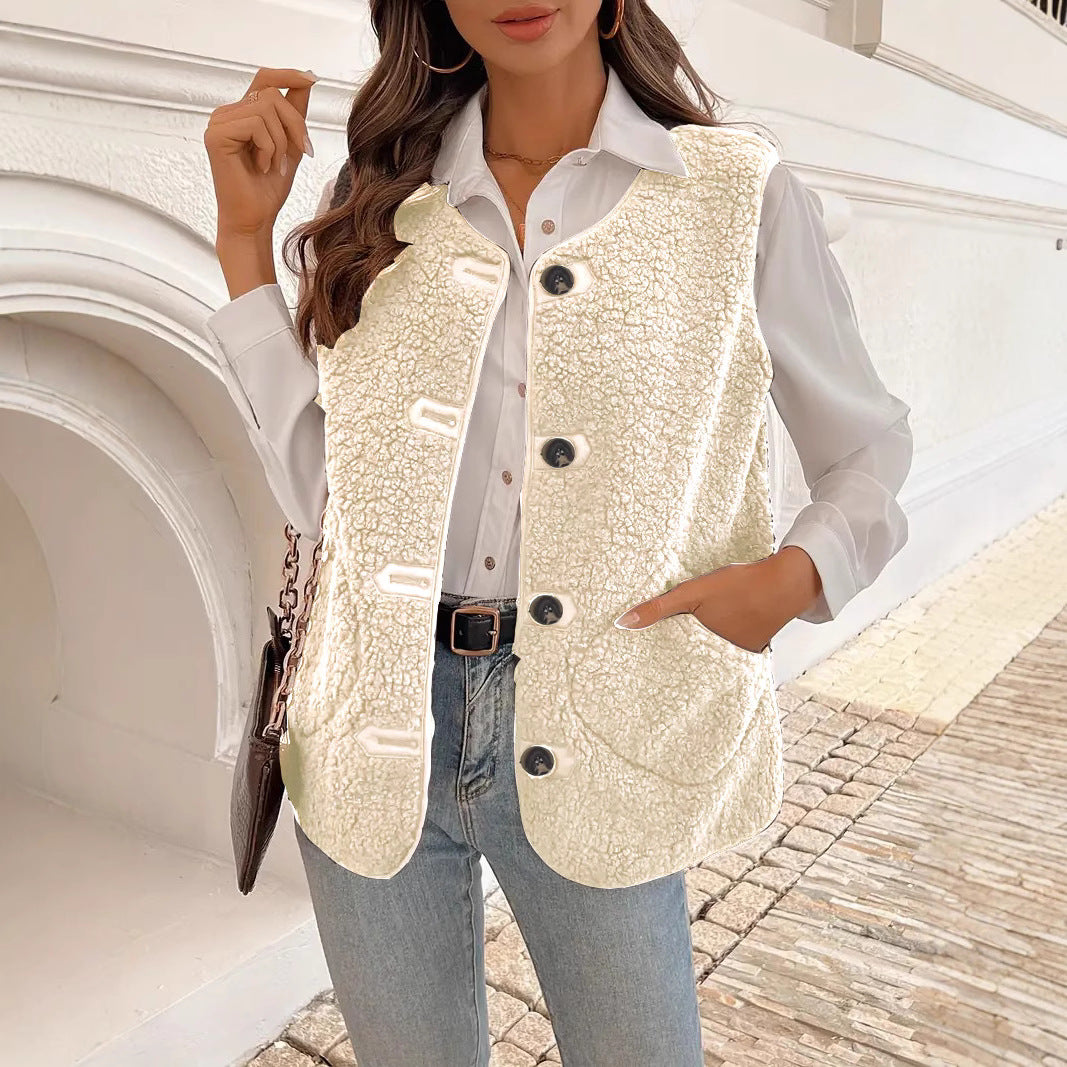 Fur Integrated Composite Loose Korean Outerwear Sleeveless Vest