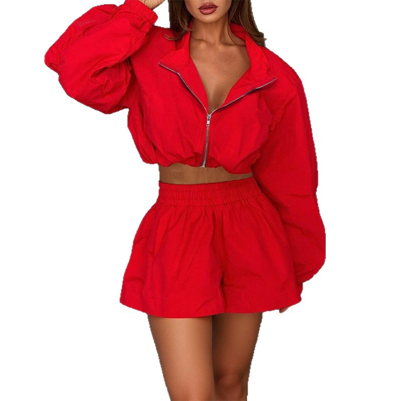 Women's Fashionable Long Sleeve Shorts Casual Two-Piece Set