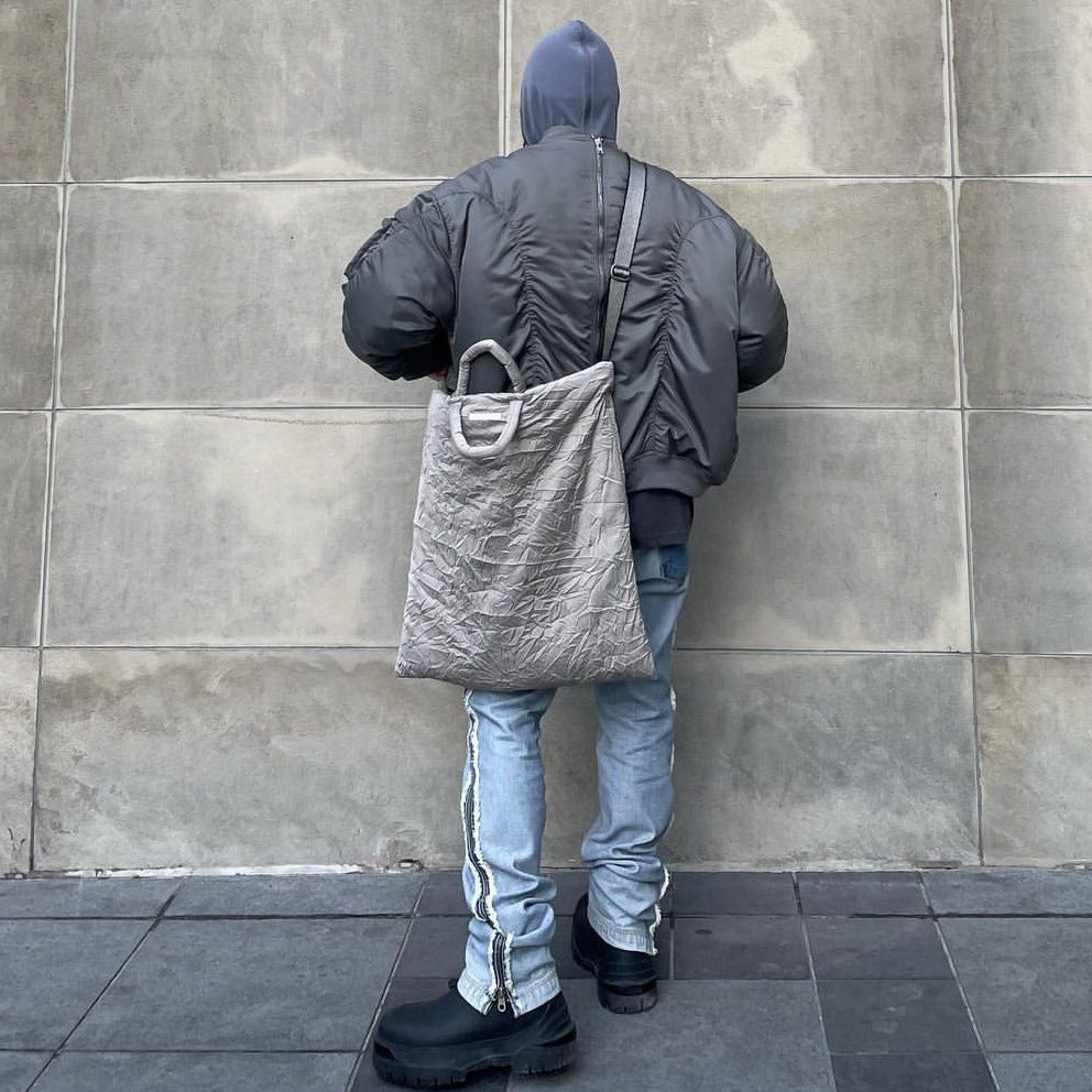 American-style High-street Loose-fit Solid-color Streetwear Bomber Jacket