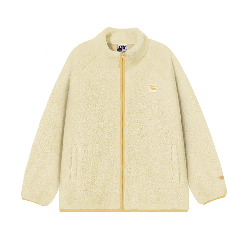 Loose Contrasting Color Edging Comfortable Cotton Plush Jacket