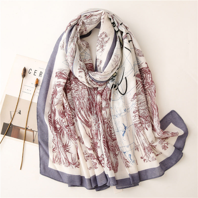 Fashion Print Dual-purpose Cotton And Linen Feel Scarf