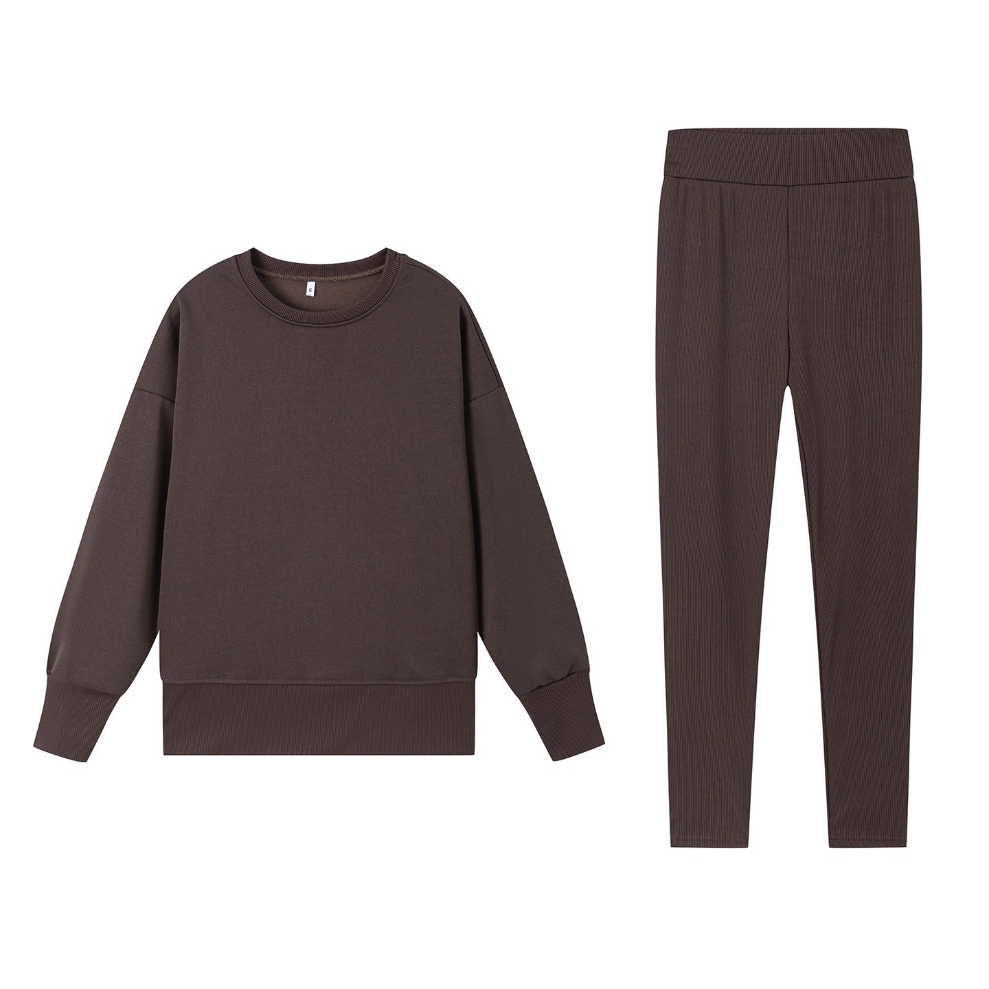 Casual Relaxed Fit Long Sleeve Crew Neck Top With Side Slits Paired With Matching Sweatpants