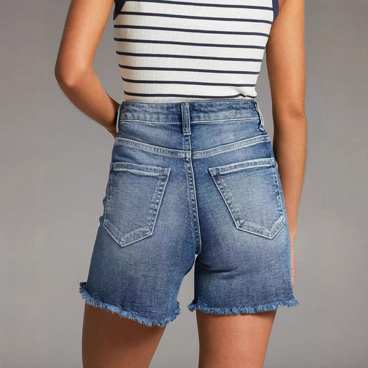 Fashionable Ripped Mid-Waist Denim Jeans For Women