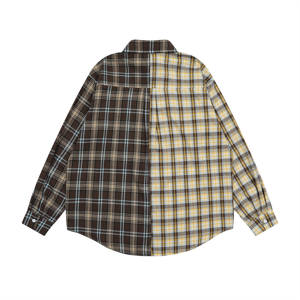 Plaid Long-sleeved Shirt Men's Trendy High Street Design Sense