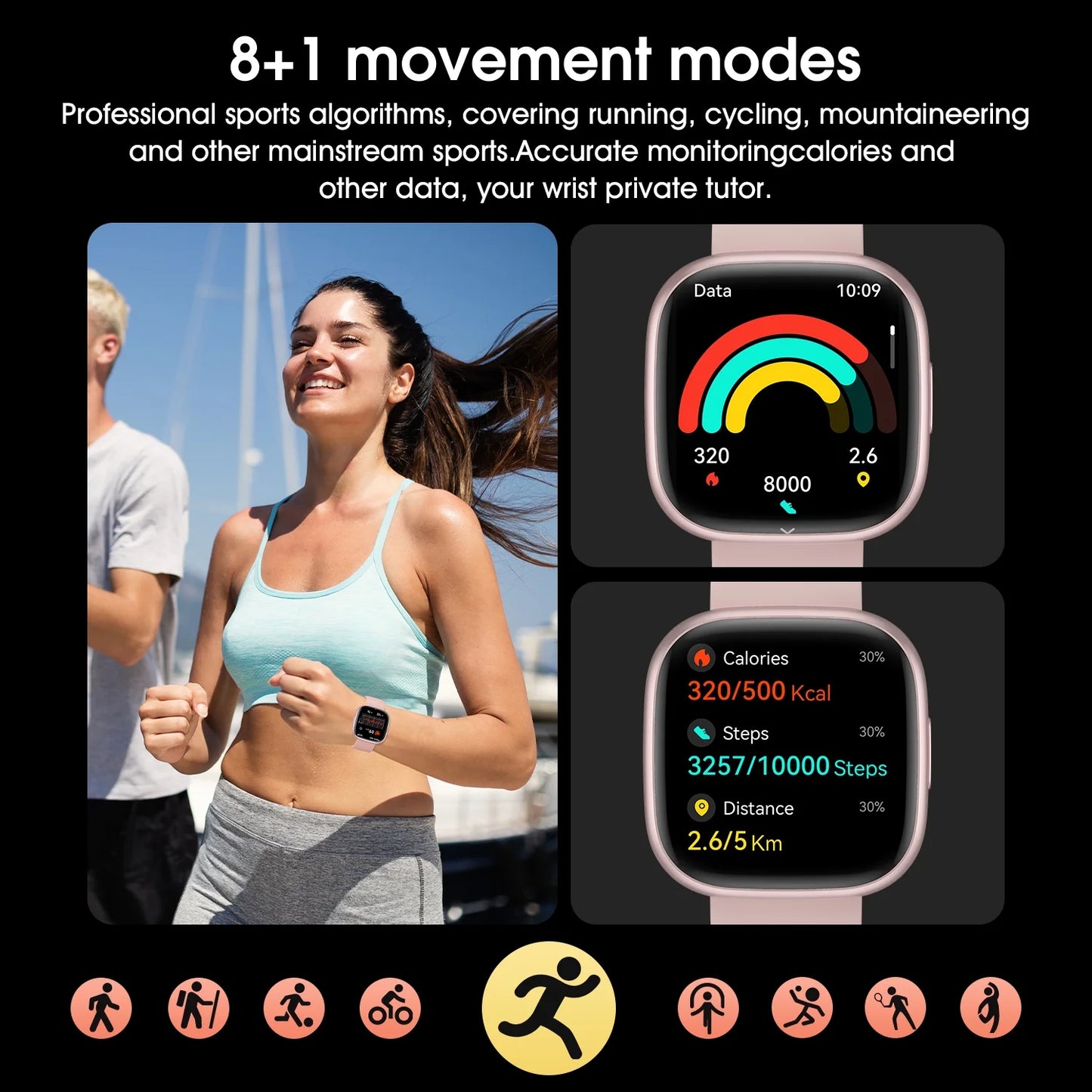 2025 Women'S Smartwatch, 1.72 Inch, Sports Tracker for Men and Women, Answer / Make Calls / Multiple Sports Modes / Information Reminders, Ip67 Waterproof Fitness Tracker for Android(Black)