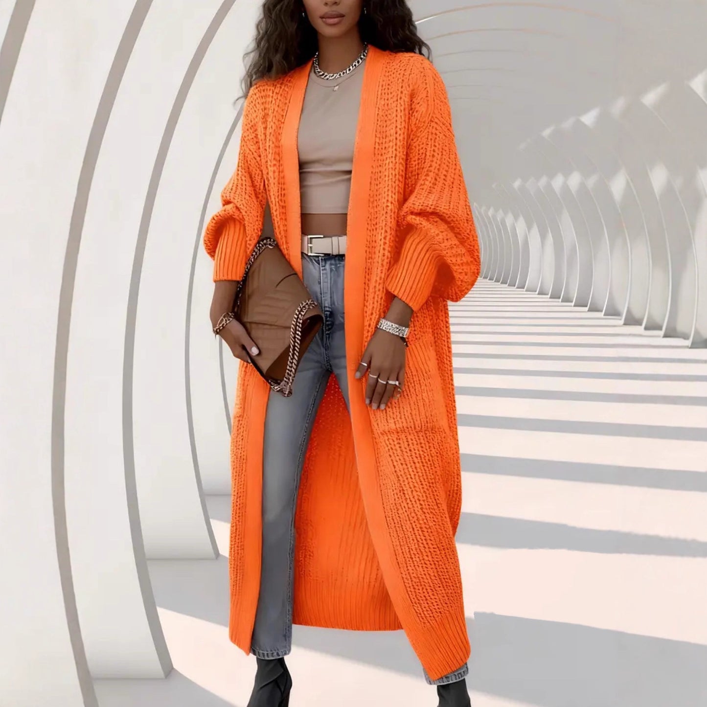 Simple Relaxed Fit Knee Length Long Sleeve Womens Coat