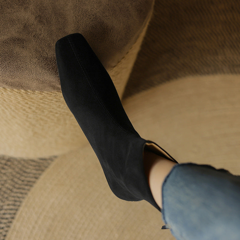 Womens Suede Leather Low-Heel Ankle Boots Genuine Leather Style Boots