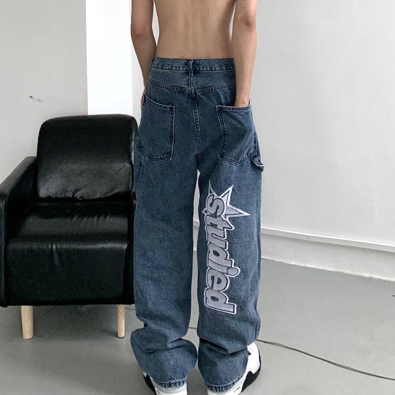 New Street Retro Hip Hop Letters Embroidered Jeans