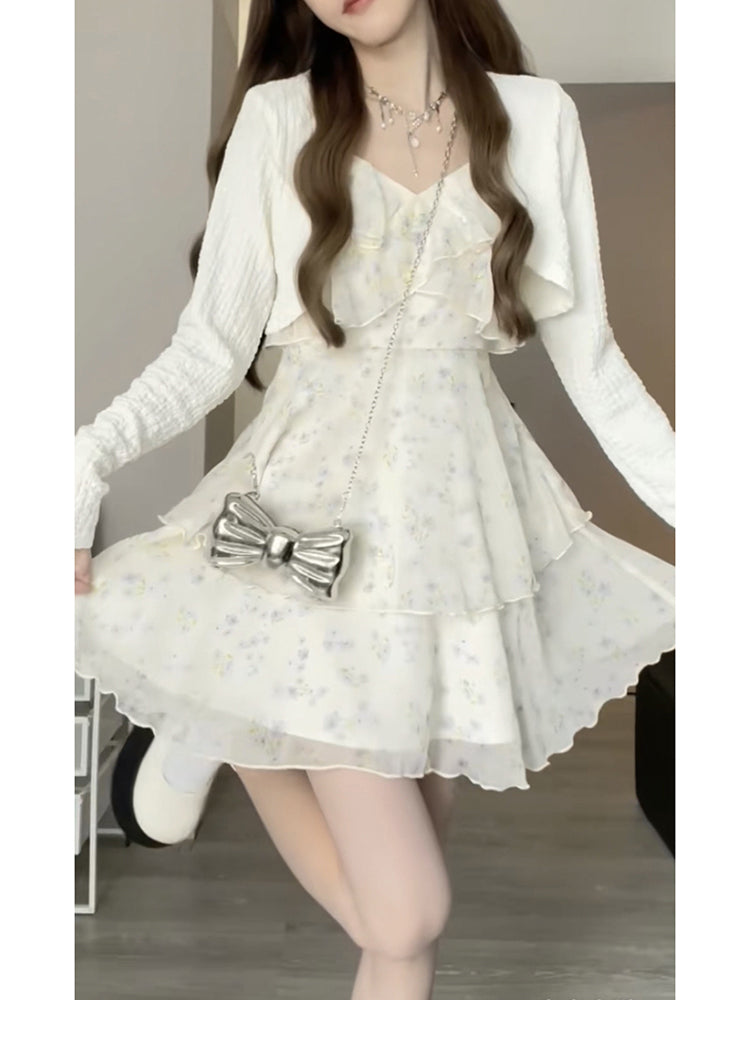 White Chiffon Flower Strap Dress