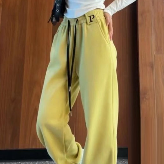 New Letter Embroidery Candy Color Fleece-lined Thick Track Pants