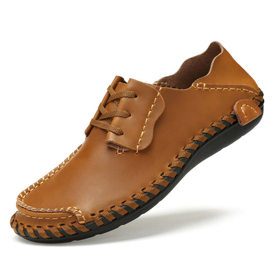 Men's Low-top Lace-up Round Toe Casual Leather Shoes