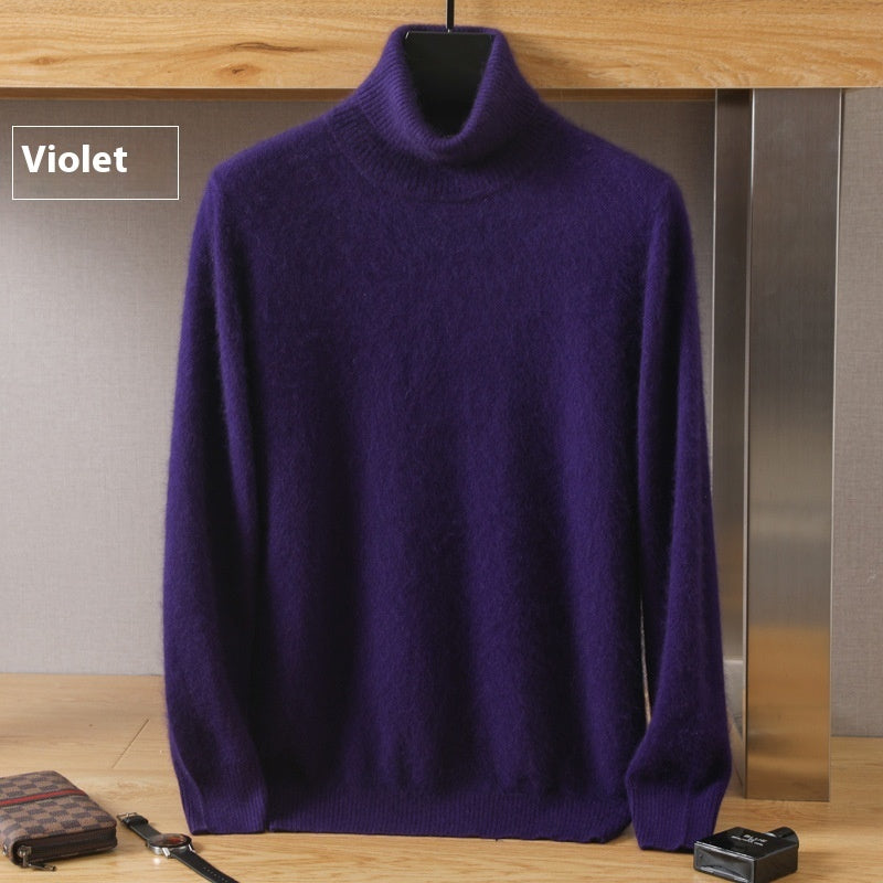 Efterår Vinter Mænd Høj Krave Løs Ensfarvet Pullover Mink Underdel Sweater
