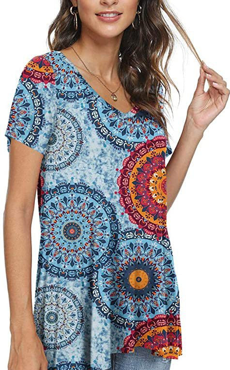 Women's Summer Casual V-Neck Loose Short Sleeve Top T-Shirt