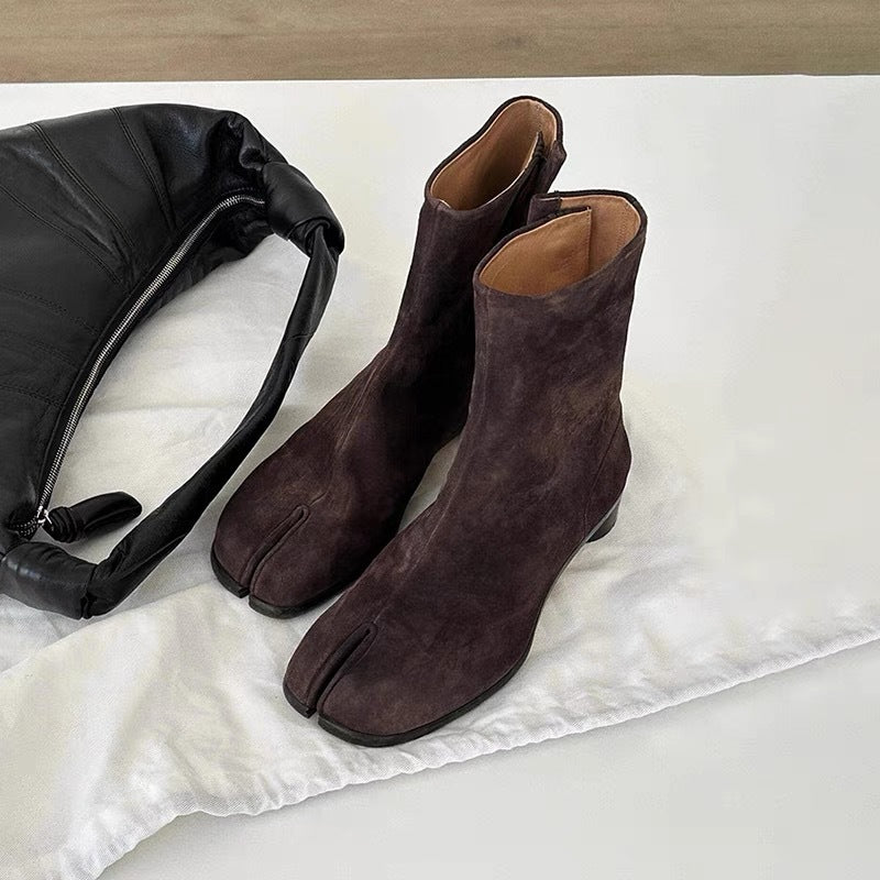 Genuine Leather Split Toe Cowboy Pleated Knight Boots
