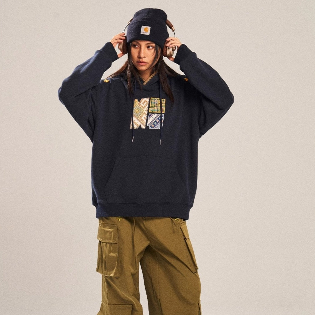 Retro Ethnic Style Woven Patch Versatile Loose Hooded Sweater